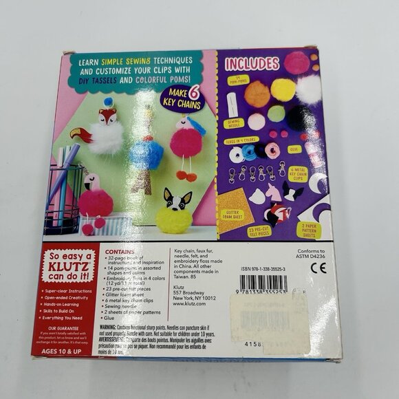 KLUTZ New Pom Pom Backpack Clips Craft Kit & Book Makes 6 Charms Ages 10+ - Picture 7 of 8